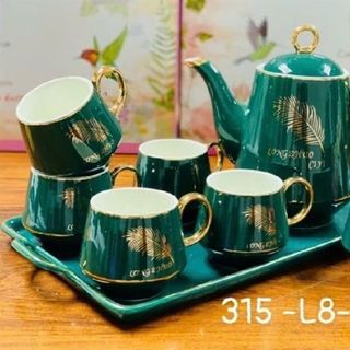 Bộ Bình 6 Cốc sứ Khay LongZin HOL Xanh (THÙNG 10B)