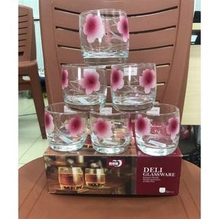 Bộ 6 Cốc Thuỷ Tinh Trứng Mài Đỏ (THÙNG 8B)