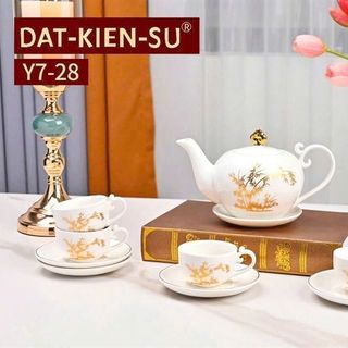 Bộ Bình 6 Cốc sứ Hoa Kèm Đĩa Kê Trắng Y7-28 ( Thùng 12B )
