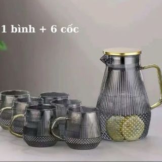 Bộ Bình 6 Cốc Thủy Tinh Xám ( THÙNG 12B )