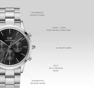 ĐỒNG HỒ NAM CAO CẤP DANIEL W CHONOGRAPH ONYX DÂY THÉP BẠC FULLBOX TEM