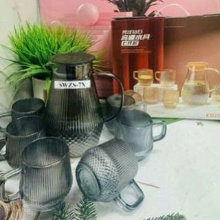 Bộ Bình 6 Cốc Thủy Tinh Xám ( THÙNG 12B )