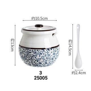 HỦ SỨ ĐỰNG MỠ BẦU HÌNH HOA KÈM MUỖNG 600ML