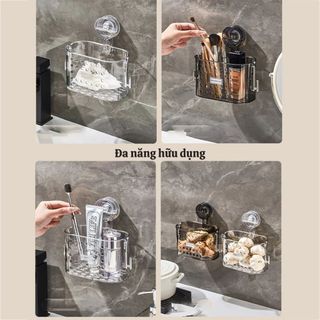 KHAY RÁO NƯỚC NHÀ TẮM CÓ MÓC CHÂN KHÔNG ,GIỎ ĐỰNG CỐC CÓ THỂ THÁO RỜI ĐA CHỨC NĂNG, GIÁ ĐỰNG ĐỒ VỆ SINH TRONG SUỐT KHÔNG CẦN KHOAN - KỆ ĐỰNG ĐỒ NHÀ TẮM KHÔNG CẦN KHOAN GIÁ SỈ
