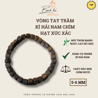 Vòng tay trầm hương Kì Hải Nam chìm nước hạt xúc xắc 5-6mm đen dầu thơm mạnh 031