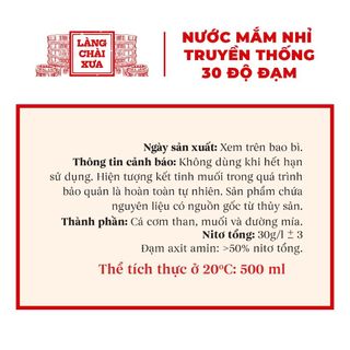 [Combo 3 chai] Nước Mắm Nhỉ truyền thống nhãn đỏ 30 độ đạm Làng Chài Xưa chai thủy tinh 500ml tinh cốt từ cá cơm tươi