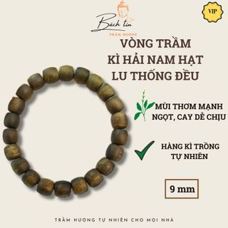 Vòng trầm hương lu thống Kì Hải Nam dầu đen đều hạt mùi thơm mạnh 9mm Bách Tín Trầm Hương 022