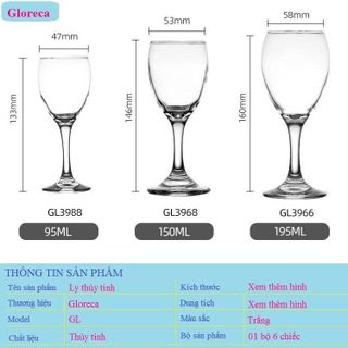 BỘ 6 LY UỐNG RƯỢU VANG 95ML GL3988