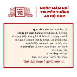 [Combo 3 chai] Nước mắm nhỉ nhãn vàng 40 độ đạm Làng Chài Xưa chai thủy tinh 500ml ủ chượp 2 lần không chất bảo quản