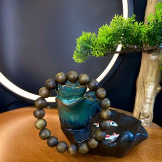 Vòng tay trầm hương hạt tròn Kì Hải Nam nặng gram dầu nâu vàng mùi thơm ngọt thanh khiết 025