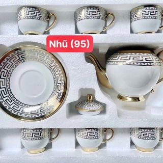 BỘ BÌNH TRÀ 6 LY HOA VĂN NHỦ VÀNG HOÀNG GIA