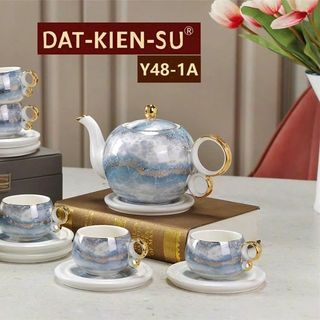 Bộ Ấm Chén bình 6 cốc Đĩa Kê Vân Đá Xanh Quai Vồng Y48-1A (THÙNG 12B)