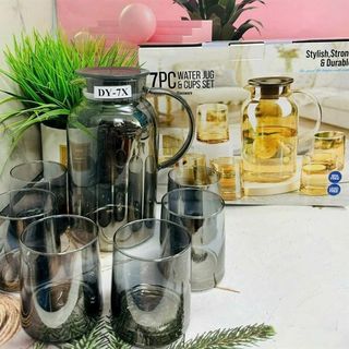 Bộ Bình 6 Cốc Thủy Tinh Xám , Vàng DY-7X ( THÙNG 8B )