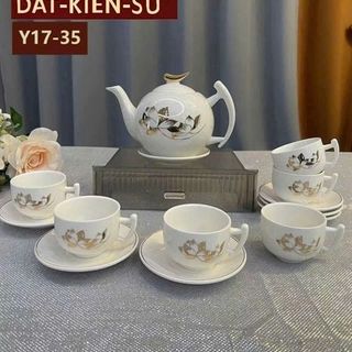 Bộ Bình 6 Cốc Hoa Kèm Đĩa Kê Trắng Y17-35 ( Thùng 12B )