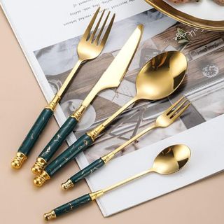 Bộ 5 Thìa Dĩa Xanh cán sứ Re ( BAO 400 Vỉ)