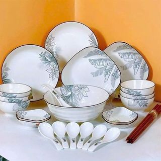 Bộ Bát Đũa sứ 28SP Hoa Chuối hoa cọ (THÙNG 6B)