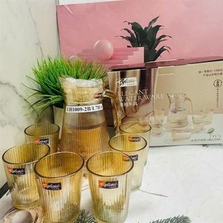 Bộ Bình 6 Cốc Thủy Tinh Vàng EH1009-2B/L7HA ( THÙNG 8B)