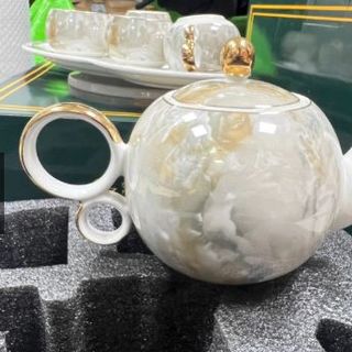 Bộ Bình 6 Cốc Trắng Khay Tròn Vân Đá Y48-2 (THÙNG 12B)