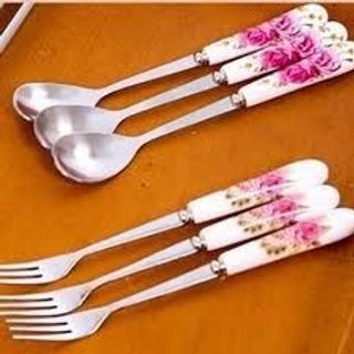 Dĩa Inox Cán Sứ Hoa Hồng (THÙNG 4700C)