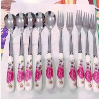 Dĩa Inox Cán Sứ Hoa Hồng (THÙNG 4700C)