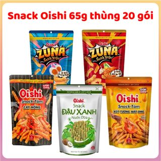 Thùng 20 gói Snack Oishi Size lớn 65gr - Tôm Cay nồng, Tôm sốt tương mật ong, Đậu xanh nước cốt dừa
