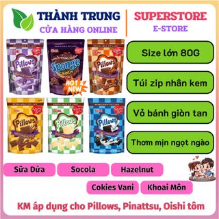 Thùng 20 gói Bánh Snack Pillows Oishi nhân kem đủ vị gói lớn 80g