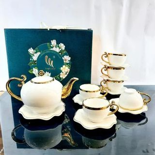 Bộ Ấm Chén bình 6 cóc Đĩa Kê Sóng Sứ Trắng 14-33, 34 (THÙNG 12B)