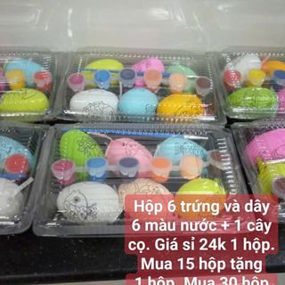 Hộp 6 trứng tô màu mix nhiều mẫu tặng màu cọ như hình luôn