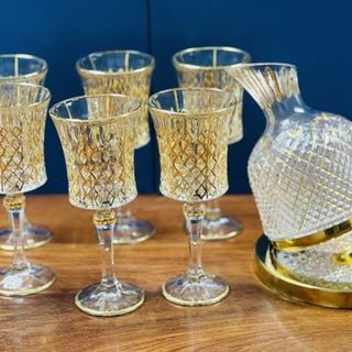 Bộ Bình Xoay Kèm 6 Ly Khảm Vàng 24K ( THÙNG 2B)