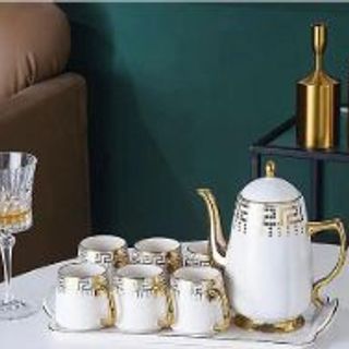 Bộ Bình 6 Cốc Khay Sứ Chữ Trắng CC AD-1 ( THÙNG 8B)