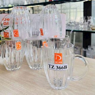 BỘ 6 LY THỦY TINH KẺ SỌC CÓ QUAI TZ366B