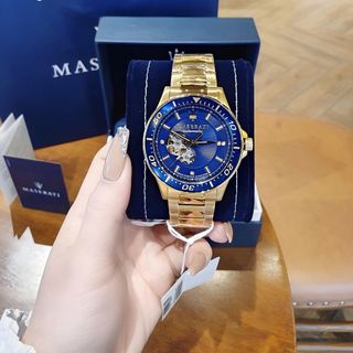 ĐỒNG HỒ NAM CƠ CAO CẤP MASERATY DÂY THÉP MẶT XANH FULLBOX TẶNG DÂY DA
