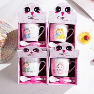 Cốc Sứ Họa Tiết Kèm Thìa Nhựa ( THÙNG 105C )