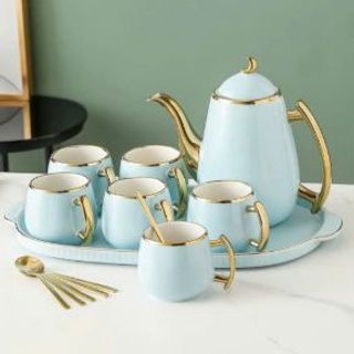 Bộ Ấm Chén Xanh Chỉ Vàng Kèm Khay Y6-2 (THÙNG 10B)