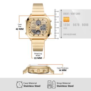 ĐỒNG HỒ NAM CAO CẤP POSSIL MẶT VUÔNG HAI HIỂN THỊ FULLBOX GOLD