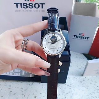ĐỒNG HỒ NAM SIÊU CẤP TIXOT ĐẸP NHƯ HÃNG DÂY DA KÍNH SAPHIRE LỘ MÁY AUTOMATIC MẶT TRẮNG VIỀN BẠC