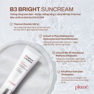 COMBO 2 Kem Chống Nắng B3 Bright Suncream Plumé SPF 50 PA++++ Bảo Vệ Da Toàn Diện