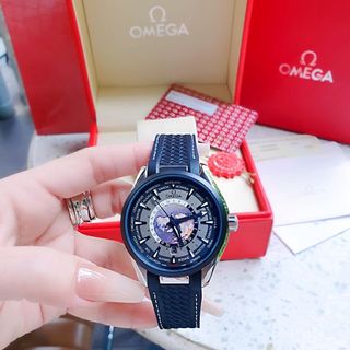 ĐỒNG HỒ NAM CAO CẤP ÔMÊGHA MÁY CƠ LỘ ĐÁY MẶT ĐEN DÂY THÉP VÀ CAO SU