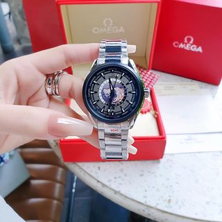 ĐỒNG HỒ NAM CAO CẤP ÔMÊGHA MÁY CƠ LỘ ĐÁY MẶT ĐEN DÂY THÉP VÀ CAO SU