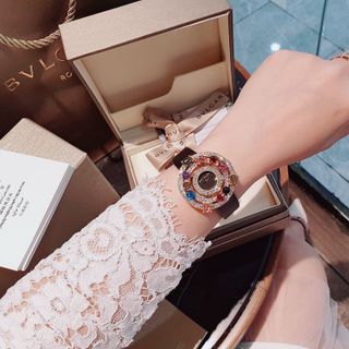 ĐỒNG HỒ NỮ CAO CẤP PVLGARI DÂY DA VIỀN ĐÁ SANG TRỌNG NIỀNG VÀNG