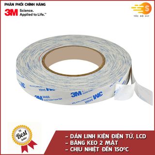 Băng keo 2 mặt chịu nhiệt dán linh kiện điện tử 3M khổ 08mm x 50m 9448A-08 - siêu dính, chịu nhiệt cao
