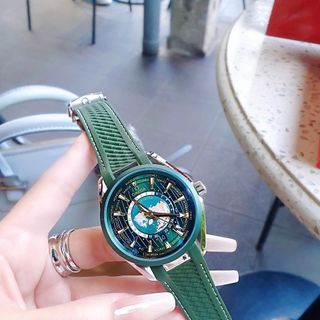 ĐỒNG HỒ NAM CAO CẤP ÔMÊGHA MÁY CƠ LỘ ĐÁY MẶT XANH LÁ DÂY CAO SU