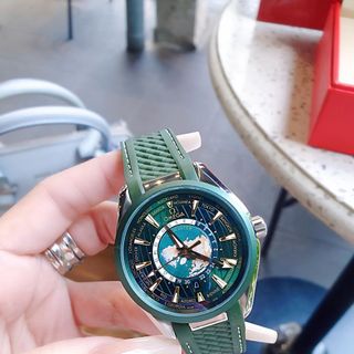 ĐỒNG HỒ NAM CAO CẤP ÔMÊGHA MÁY CƠ LỘ ĐÁY MẶT XANH LÁ DÂY CAO SU