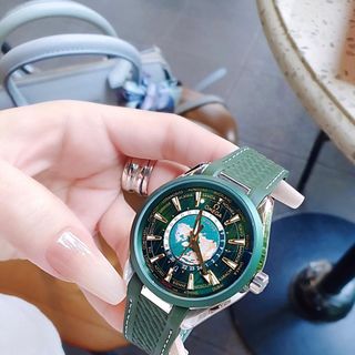 ĐỒNG HỒ NAM CAO CẤP ÔMÊGHA MÁY CƠ LỘ ĐÁY MẶT XANH LÁ DÂY CAO SU