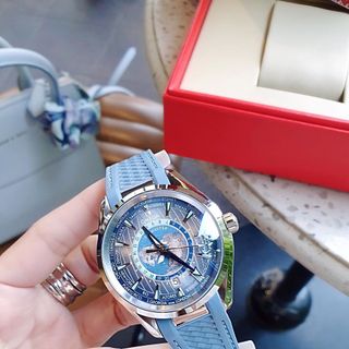 ĐỒNG HỒ NAM CAO CẤP ÔMÊGHA MÁY CƠ LỘ ĐÁY MẶT XANH NHẠT DÂY THÉP VÀ CAO SU