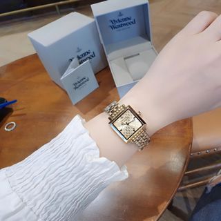 ĐỒNG HỒ NỮ CAO CẤP VIENNE MẶT VUÔNG DÂY THÉP MẠ PVD VÀNG FULLBOX