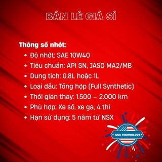 Dầu Nhớt Xe Máy 10W40 DBMIX Dung Tích 800ml 1000ml – Nhớt Tổng Hợp Cao Cấp Cho Xe Số & Tay Ga | Công Nghệ Mỹ, Nguyên Liệu Nhập Khẩu