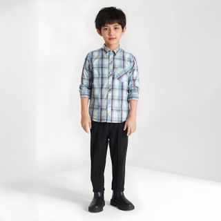 Áo sơ mi bé trai sọc caro tay dài vải cotton xk