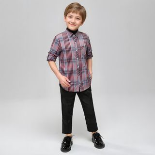Áo sơ mi bé trai sọc caro tay dài vải cotton xk