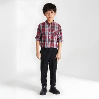 Áo sơ mi bé trai sọc caro tay dài vải cotton xk